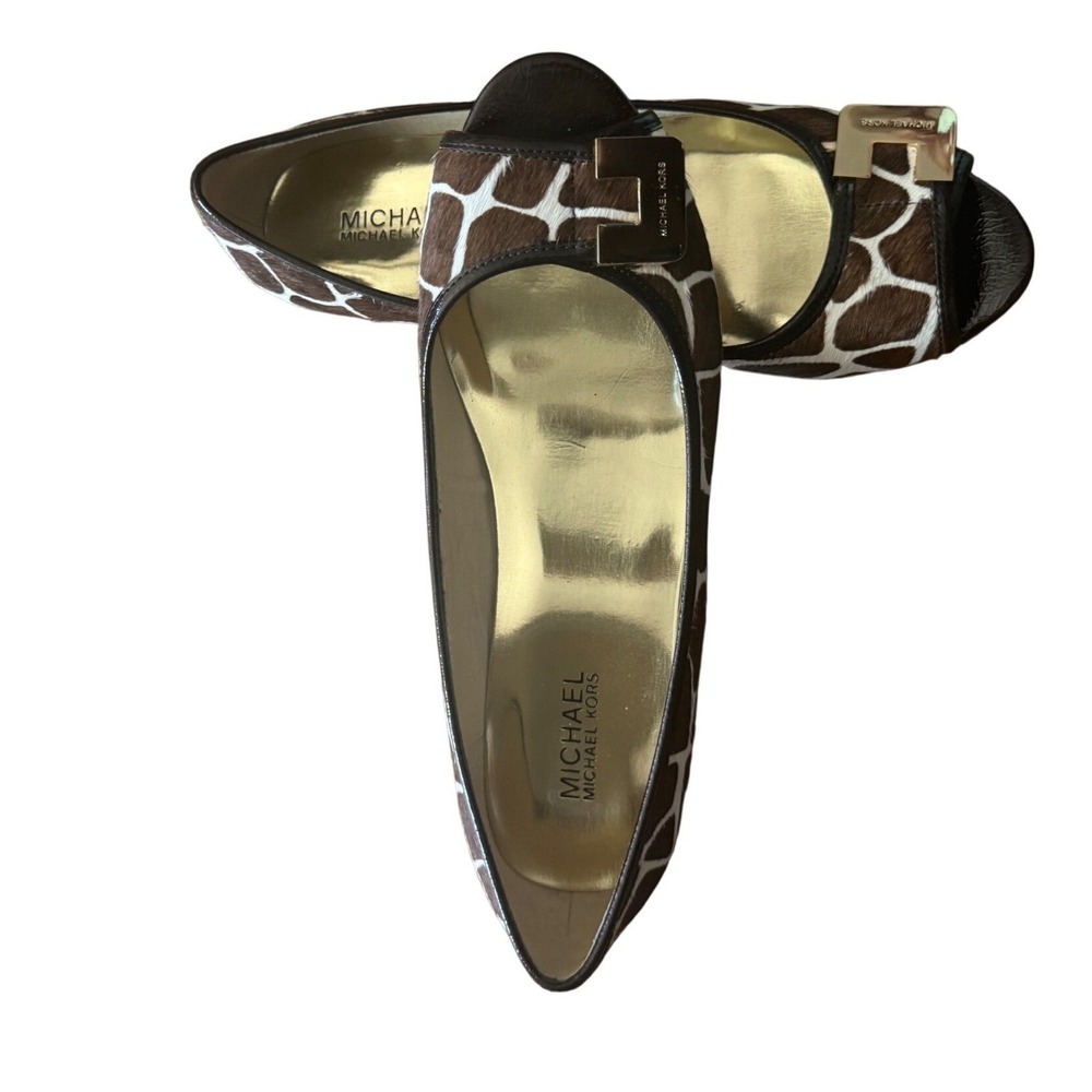Michael Kors Beverly Demi Wedge Cow Hair Shoes Giraffe Print Gold-tone plate 9M - Picture 4 of 10